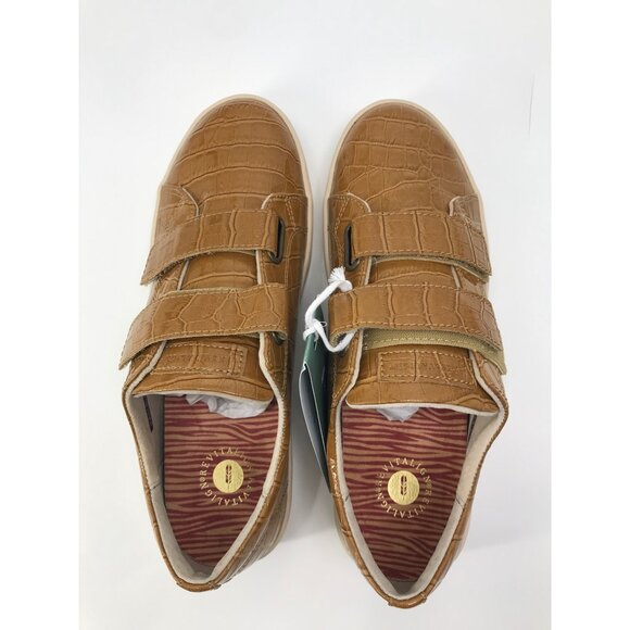 Revitalign Malibu Bella Orthotic Patent Strap Sneaker Tan Croc 9.5D Wide NEW - Picture 3 of 7